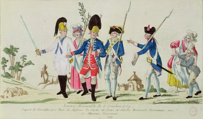 The Memorable Day of 6 October 1789, leaving Versailles for Paris: the Gardes du Corps, the Parisian National Guard and Parisian heroines by French School